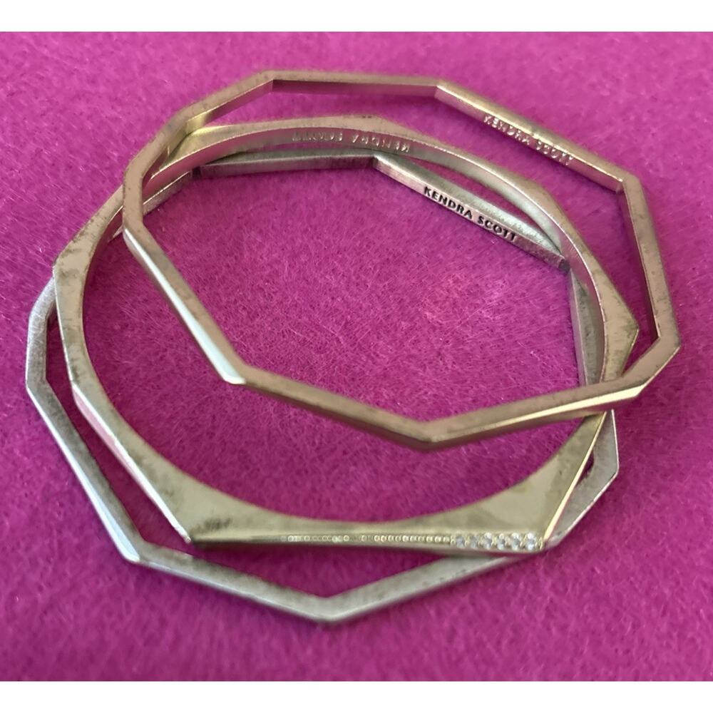 Kendra Scott - Aubrey bangle bracelet set of 3 mixed metal rose gold silver tone - Picture 6 of 6